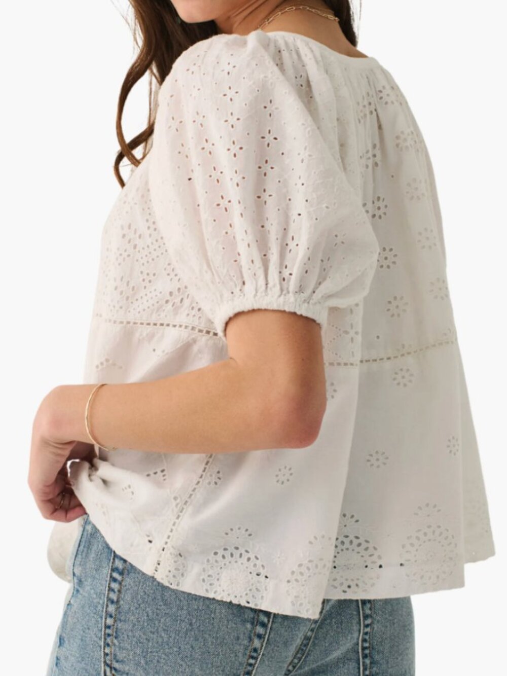 Faherty Carmel Eyelet Organic Cotton Top In White Sz M - Picture 2 of 10